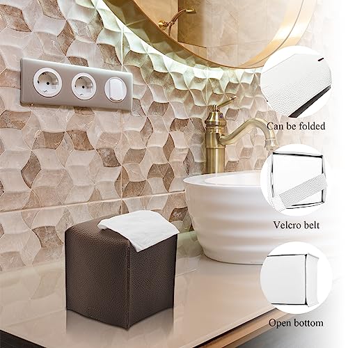 Bthenov Bathroom Accessory Set - 10 Piece Brown Bathroom Accessories Set with Trash Can, Toothbrush Holder and Cup, Soap Dispenser, Soap Dish, Toilet Brush Holder, Vanity Tray, Qtip Holder, Tissue Box Cover - Image 4