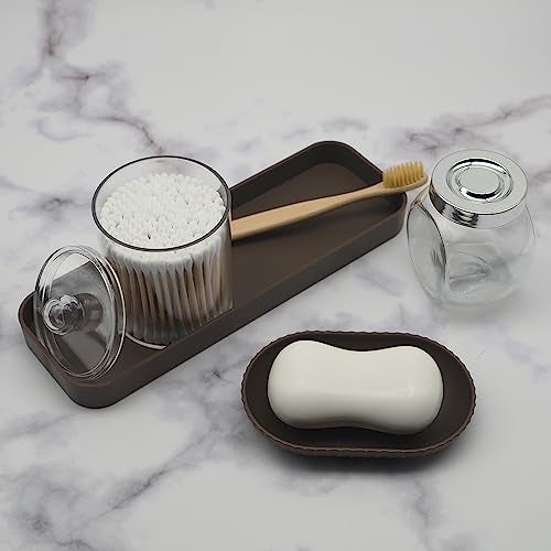 Bthenov Bathroom Accessory Set - 10 Piece Brown Bathroom Accessories Set with Trash Can, Toothbrush Holder and Cup, Soap Dispenser, Soap Dish, Toilet Brush Holder, Vanity Tray, Qtip Holder, Tissue Box Cover - Image 5