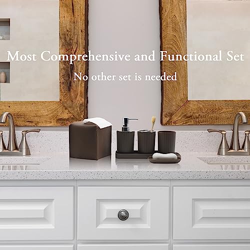 Bthenov Bathroom Accessory Set - 10 Piece Brown Bathroom Accessories Set with Trash Can, Toothbrush Holder and Cup, Soap Dispenser, Soap Dish, Toilet Brush Holder, Vanity Tray, Qtip Holder, Tissue Box Cover - Image 2