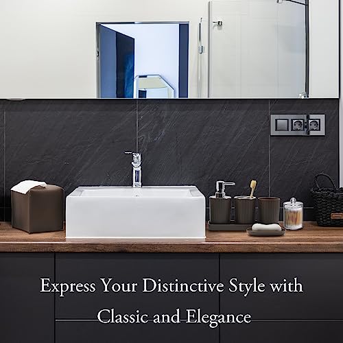 Bthenov Bathroom Accessory Set - 10 Piece Brown Bathroom Accessories Set with Trash Can, Toothbrush Holder and Cup, Soap Dispenser, Soap Dish, Toilet Brush Holder, Vanity Tray, Qtip Holder, Tissue Box Cover - Image 3