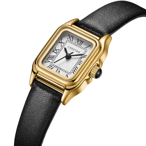 CHEETAH Women’s Leather Strap Watch, with Silver-Tone Small Vintage Rectangular Case, Roman Dial - Image 2
