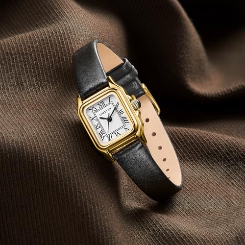 CHEETAH Women’s Leather Strap Watch, with Silver-Tone Small Vintage Rectangular Case, Roman Dial - Image 4