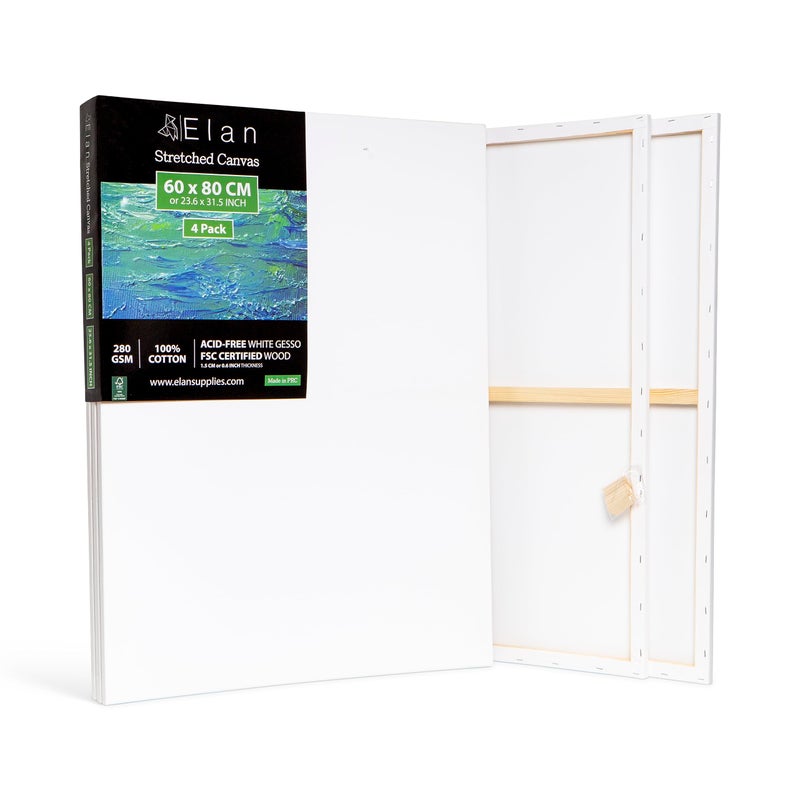لوحات إيلان الممتدة 60x80 سم 4 عبوات قماش كبير للرسم 280 غم ثلاثي التمهيد قماش ممتد كبير للرسم 60x80 سم