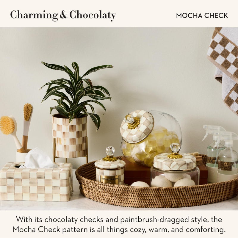 mackenzie childs MACKENZIE-CHILDS Tabletop Planter, Ceramic Decorative Pot for Plants, Brown-and-White Mocha Check - Image 3
