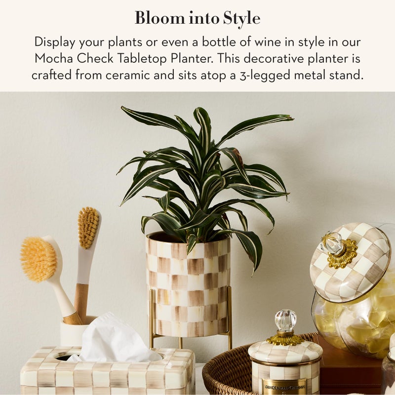 mackenzie childs MACKENZIE-CHILDS Tabletop Planter, Ceramic Decorative Pot for Plants, Brown-and-White Mocha Check - Image 2