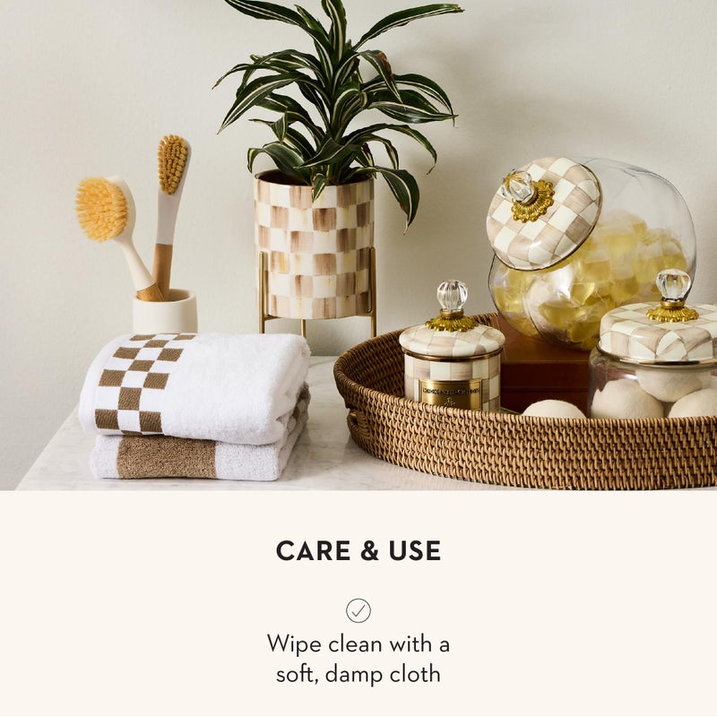 mackenzie childs MACKENZIE-CHILDS Tabletop Planter, Ceramic Decorative Pot for Plants, Brown-and-White Mocha Check - Image 5