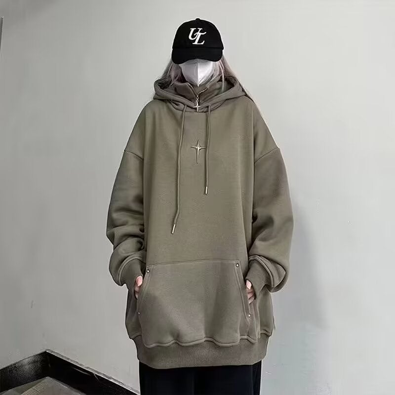 New National Fashion American Retro Design Sense Fake Two-Piece Double-Layer Hooded Sweater Men'S And Women'S Pullover Hoodie Jacket - Image 3