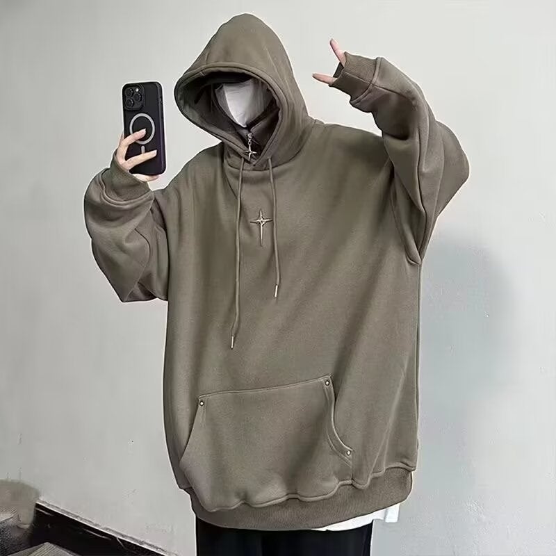 New National Fashion American Retro Design Sense Fake Two-Piece Double-Layer Hooded Sweater Men'S And Women'S Pullover Hoodie Jacket - Image 4