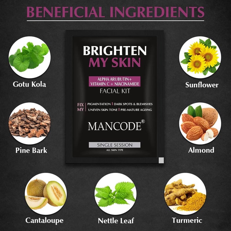 MAN CODE Mancode Brighten My Skin Facial Kit for Men 58 g SalonLike Glowing Skin in 6 Easy Steps Improves Skin Texture Instant Glow Suitable for all skin types  - Image 5