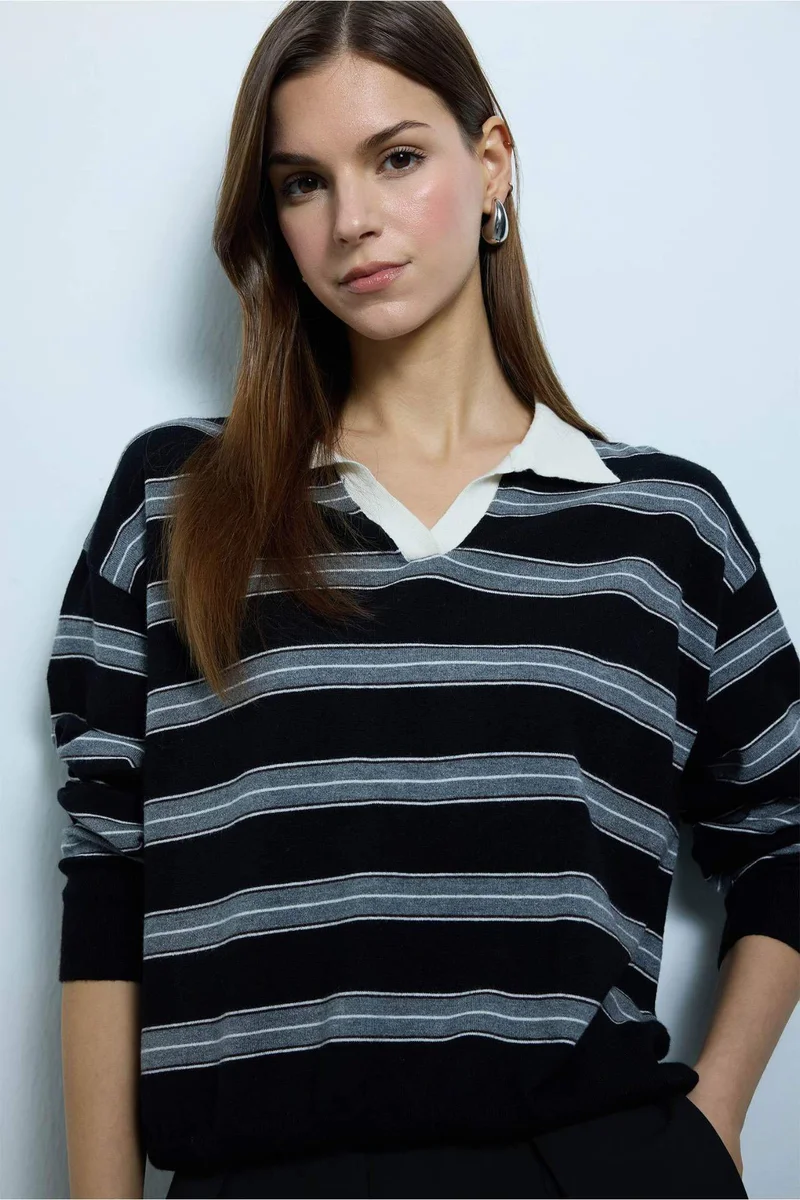 DeFacto Oversize Fit Polo Collar Pullover