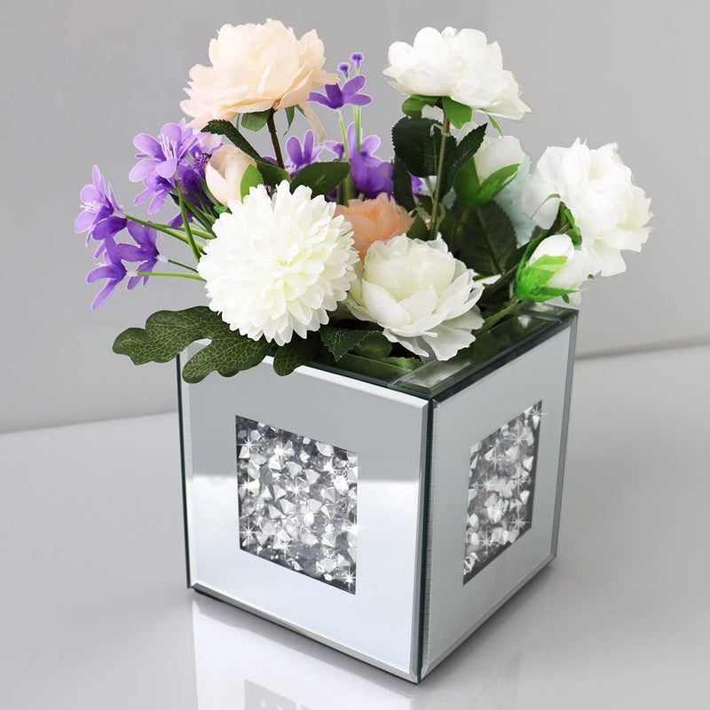 ALLARTONLY Hardness boosted processed substance Crushed Diamond Mirrored Vase 6x6x6 inch Crystal Silver Glass Stunning Decorative Vase Flower Luxury for Home Decor. Can’t Hold Water. Natural material - Image 3