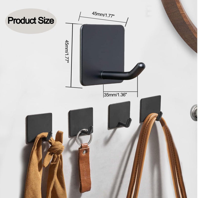 EDMILE Adhesive Towel Hooks for Bathrooms, 8 Piece Towel Hooks for Hanging Hat Robe Coat, Stick on Hooks for Kitchens, Strong Self-Adhesive No Damage Sticky Hook, Black - Image 4
