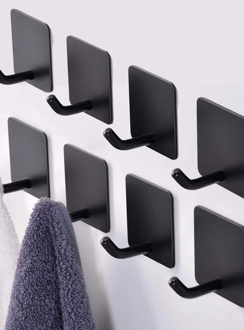 EDMILE Adhesive Towel Hooks for Bathrooms, 8 Piece Towel Hooks for Hanging Hat Robe Coat, Stick on Hooks for Kitchens, Strong Self-Adhesive No Damage Sticky Hook, Black - Image 1