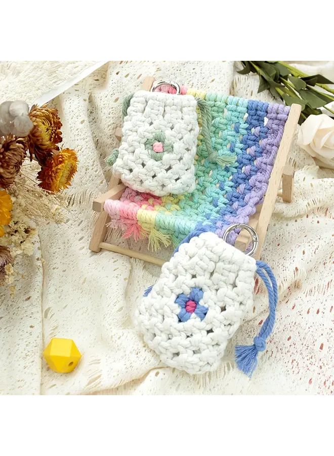 مجموعة حياكة الماكرامية بنمط الزهرة للمبتدئين لعمل شنطة يدوية قابلة للخياطة ذاتية الصنع مناسبة لحفظ السماعات، لون أرجواني فاتح - Image 5