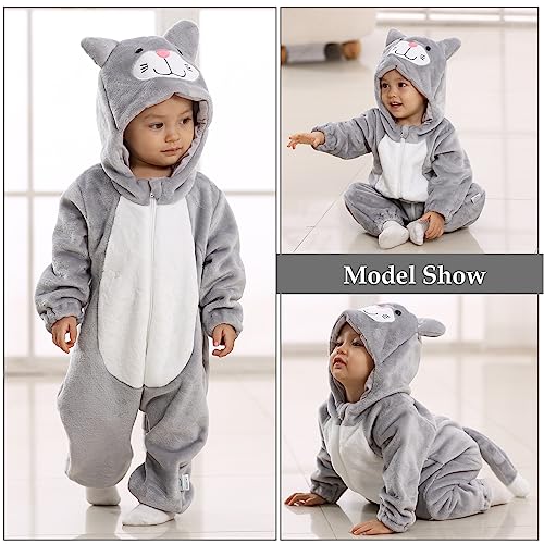 TONWHAR Unisex-Baby Animal Onesie Costume Cartoon Animal Outfit Homewear Kids' One-Piece Rompers(18-24 Months, Gray Cat) - Image 4