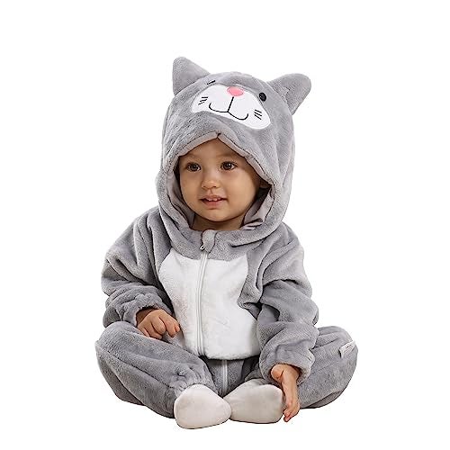 TONWHAR Unisex-Baby Animal Onesie Costume Cartoon Animal Outfit Homewear Kids' One-Piece Rompers(18-24 Months, Gray Cat) - Image 1