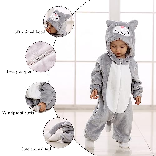 TONWHAR Unisex-Baby Animal Onesie Costume Cartoon Animal Outfit Homewear Kids' One-Piece Rompers(18-24 Months, Gray Cat) - Image 2