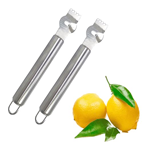 CaoXiong 2 Pack Stainless Steel Lemon Zester Grater with Hole Citrus Orange Peeling Tool Fruit Peelers With Specially Designed Channel Knife and Hanging Loop Kitchen Fruit Peeler Tool for Kitchen & Bar - Image 1