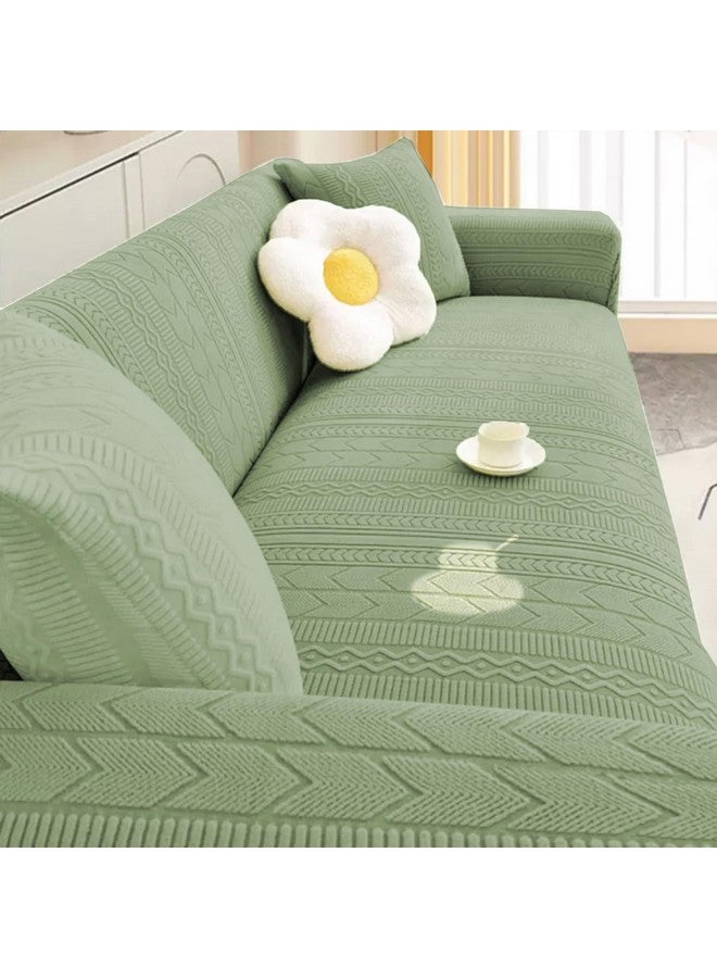 لوكزر غطاء أريكة لوكزر 3 مقاعد من قماش الجاكار مع 2 غطاء وسادة، غطاء مرن ناعم الملمس (نمط متعرج باللون الأخضر الباستيل/SC-076-03/180-230 سم) (220 جرام لكل متر مربع) - Image 5