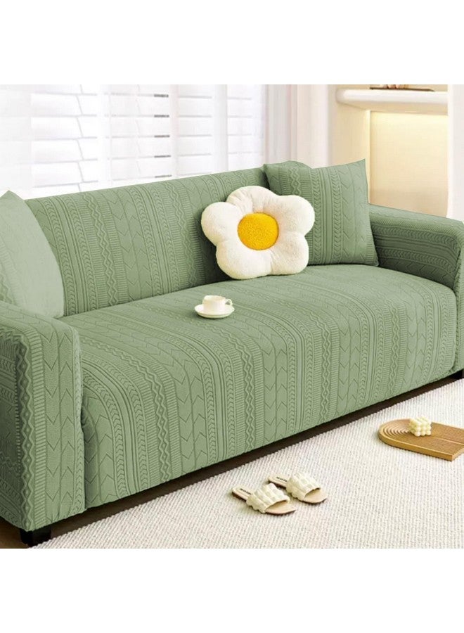 لوكزر غطاء أريكة لوكزر 3 مقاعد من قماش الجاكار مع 2 غطاء وسادة، غطاء مرن ناعم الملمس (نمط متعرج باللون الأخضر الباستيل/SC-076-03/180-230 سم) (220 جرام لكل متر مربع) - Image 1