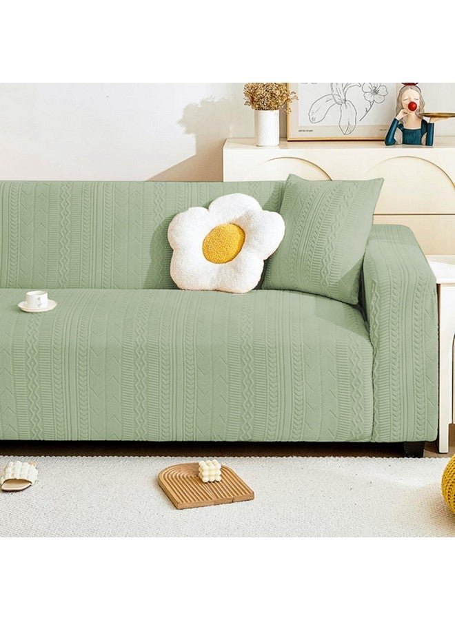 لوكزر غطاء أريكة لوكزر 3 مقاعد من قماش الجاكار مع 2 غطاء وسادة، غطاء مرن ناعم الملمس (نمط متعرج باللون الأخضر الباستيل/SC-076-03/180-230 سم) (220 جرام لكل متر مربع) - Image 3