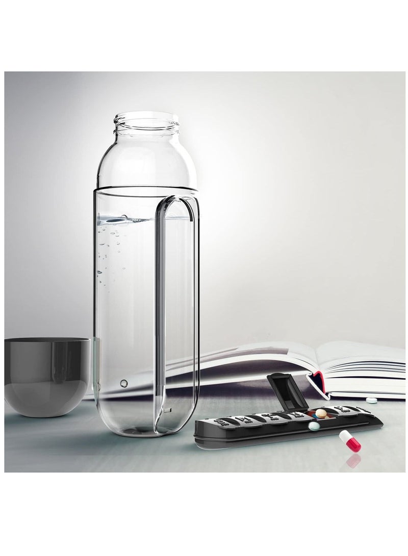 Black 600ml Water Bottle with Attached Pill Box Organizer for Easy Portability - Image 2