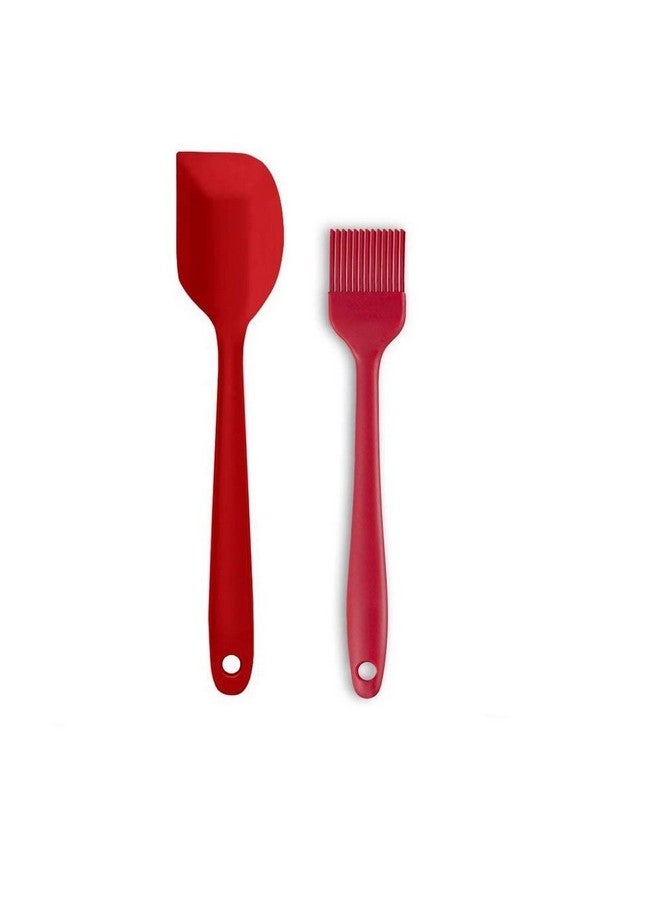 P-Plus International Silicone Non-Stick Heat Resistant Kitchen Utensil| Spatula Big 27cm+Silicone Basting Brush 21cm|Pack of 2 RED - Image 1