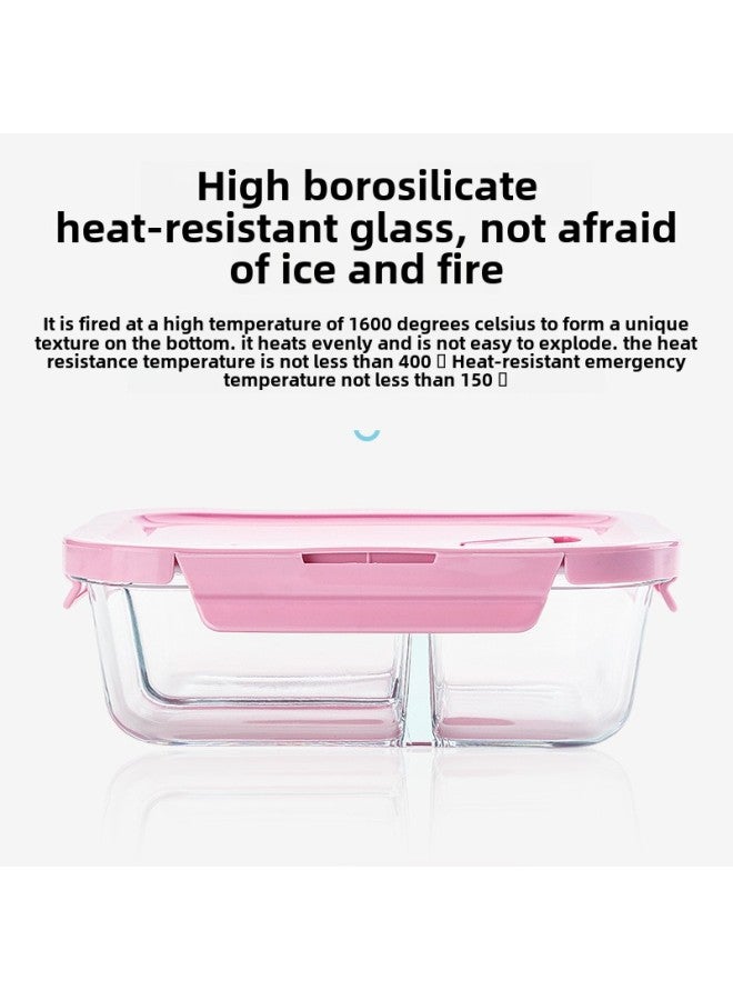 Custom Processing High Borosilicate Glass Lunch Box Three-piece Set Student Office Workers With Rice Bowl Microwave Oven Special Fresh-keeping Bowl-Specifications:Large Long Fresh-keeping Bowl 1040ml-Color:Green  - Image 5