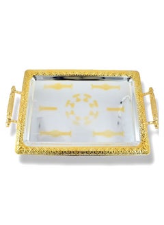 Homemaker 2-Piece Rectangular Luxury Serving Tray – Large (48x34cm) & Medium (41x29cm) – Stainless Steel – Silver & Gold – Premium Quality – Ideal for Food & Beverages – Hand Washable 