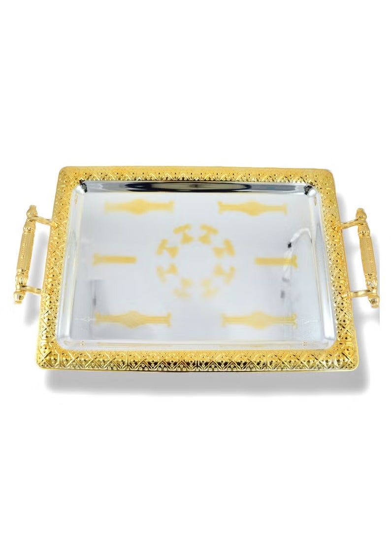 Homemaker 2-Piece Rectangular Luxury Serving Tray – Large (48x34cm) & Medium (41x29cm) – Stainless Steel – Silver & Gold – Premium Quality – Ideal for Food & Beverages – Hand Washable 