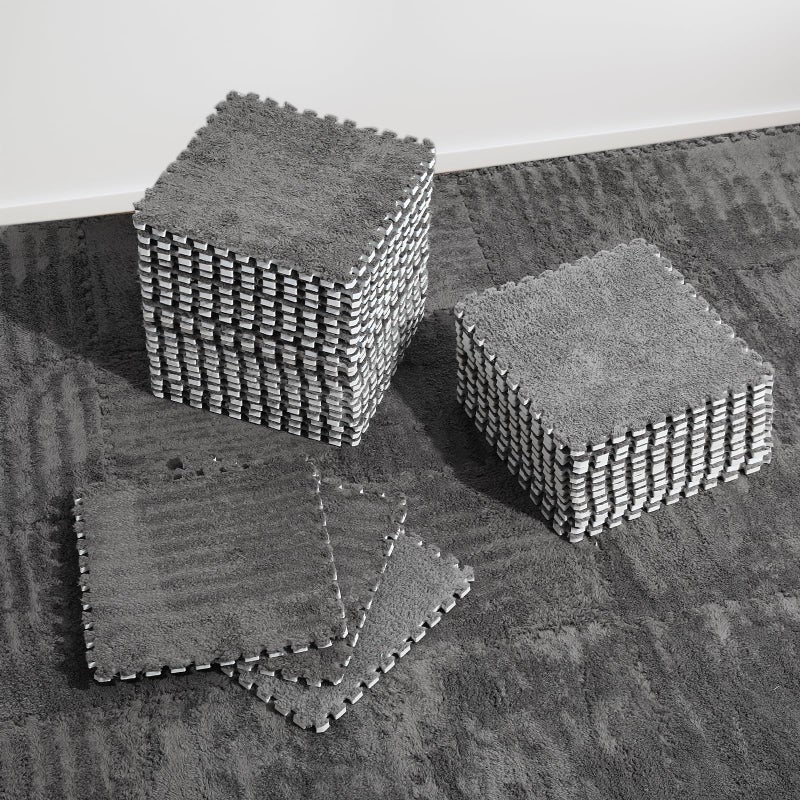 ZENOWICK 36 Pcs Plush Interlocking Carpet Tiles NonToxic Shaggy Foam Carpet Tiles for Toddler Baby AntiSlip EVA Foam Interlocking Tiles for Floor Nursery Playroom Grey - Image 2