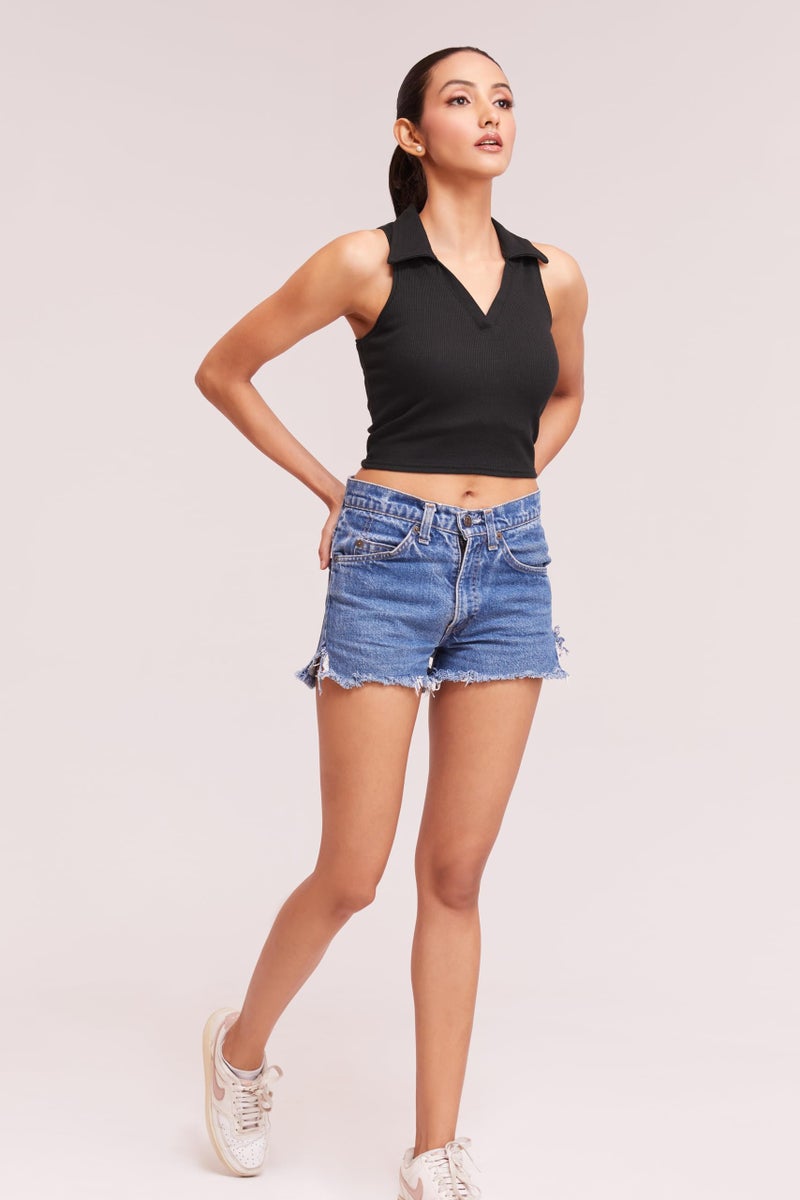 Berry&Bird BERRY BIRD® Stylish Sleeveless V-Neck Slim Fit Collar Ribbed Knit Tank Crop Tops for Women & Girls Beach and Gym Wear and Western Trendy Fashion Black - Image 5