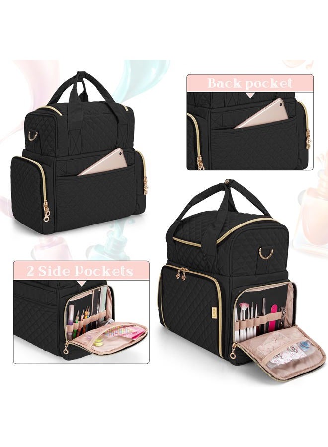 LUXJA Nail Polish Organizer Holds 48 Bottles and a Nail Lamp, Nail Polish Case with 2 Removable Bags and Tools Storage Pockets (Patent Pending), Black - Image 4