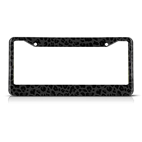 Beabes Black Animal Print License Plate Frame Leopard License Plate Holder Giraffe Cheetah Pattern Car Tag Frame License Plate Car Accessories 2 Holes Novelty Auto Car Tag Vanity Present - Image 1