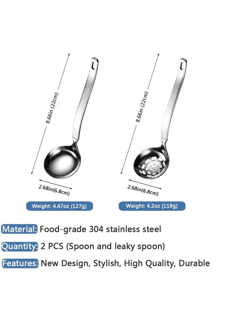XiuWoo - Stainless Steel Spoon Colander Set, US304 Ladles And Slotted Set Small Soup Ladle With Holes Strainer Scoop For Serving Gravy Hot Pot, 2Pack - Image 1