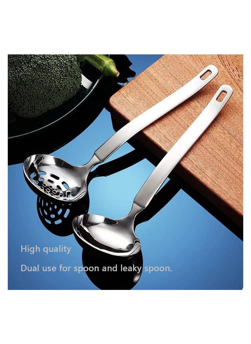 XiuWoo - Stainless Steel Spoon Colander Set, US304 Ladles And Slotted Set Small Soup Ladle With Holes Strainer Scoop For Serving Gravy Hot Pot, 2Pack - Image 1