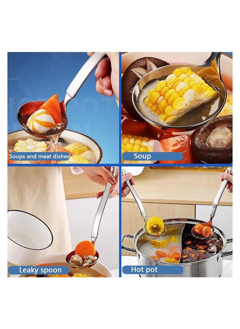 XiuWoo - Stainless Steel Spoon Colander Set, US304 Ladles And Slotted Set Small Soup Ladle With Holes Strainer Scoop For Serving Gravy Hot Pot, 2Pack - Image 1
