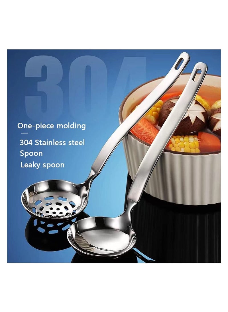 XiuWoo - Stainless Steel Spoon Colander Set, US304 Ladles And Slotted Set Small Soup Ladle With Holes Strainer Scoop For Serving Gravy Hot Pot, 2Pack - Image 1