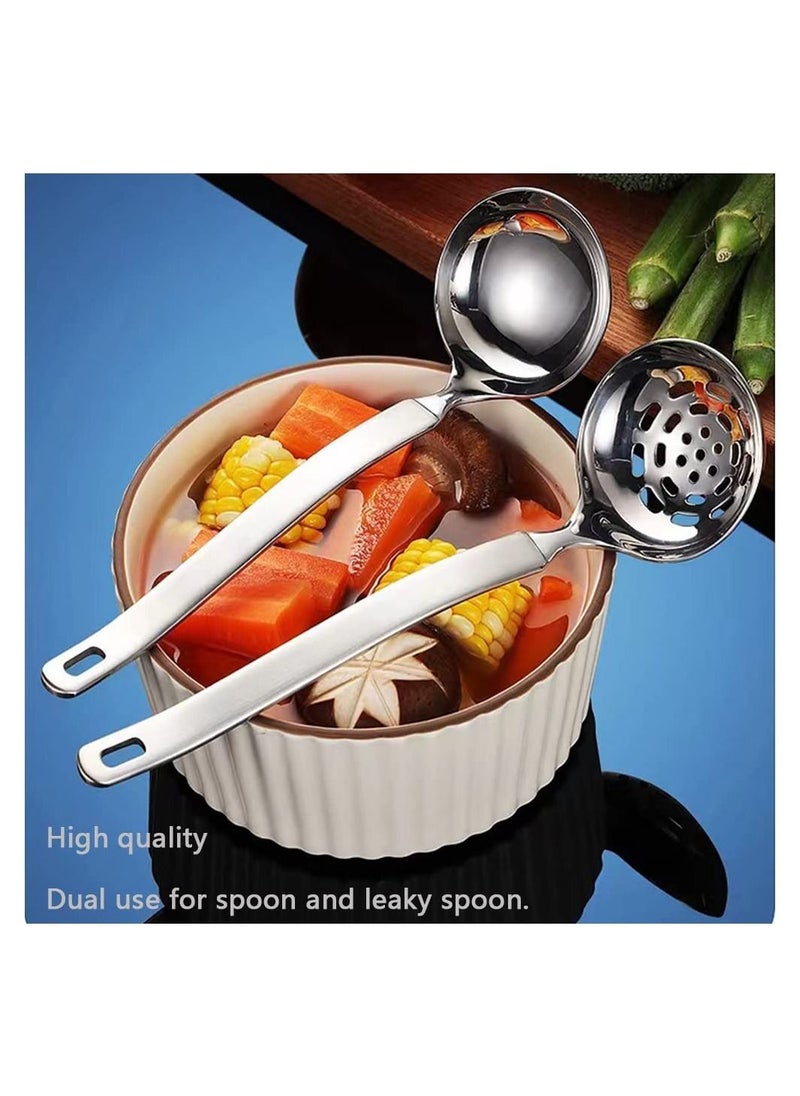 XiuWoo - Stainless Steel Spoon Colander Set, US304 Ladles And Slotted Set Small Soup Ladle With Holes Strainer Scoop For Serving Gravy Hot Pot, 2Pack - Image 1