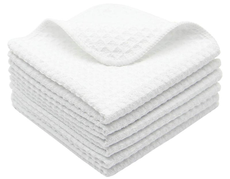VeraSong Microfiber Kitchen Cleaning Cloth Thick Dish Rags Waffle Weave Washcloths Dish Cloths Ultra Absorbent Odor Free 12inch X 12inch 6 Pack White - Image 1