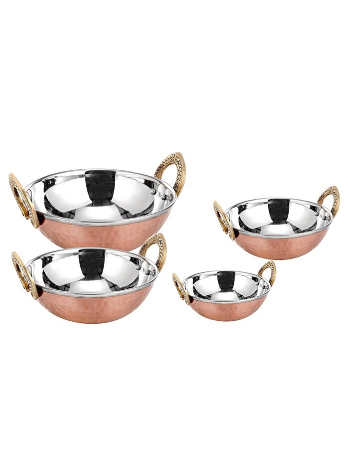 BLACKSTONE 13cm Stainless Steel Copper Base Serving Kadai with Hand Crafted Patterned Handles for Authentic Indian Dining Restaurant Style Food Presentation and Home Kitchen Use - Image 3