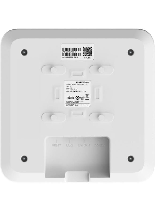Ruijie Reyee RG-RAP2260(G) AX1800 Wi-Fi 6 Dual-band Gigabit Ceiling Mount AP, Dual Gigabit LAN Uplink Ports, Built-in Antennas, Up to 500 Client Connection, White | RG-RAP2260(G) - Image 5