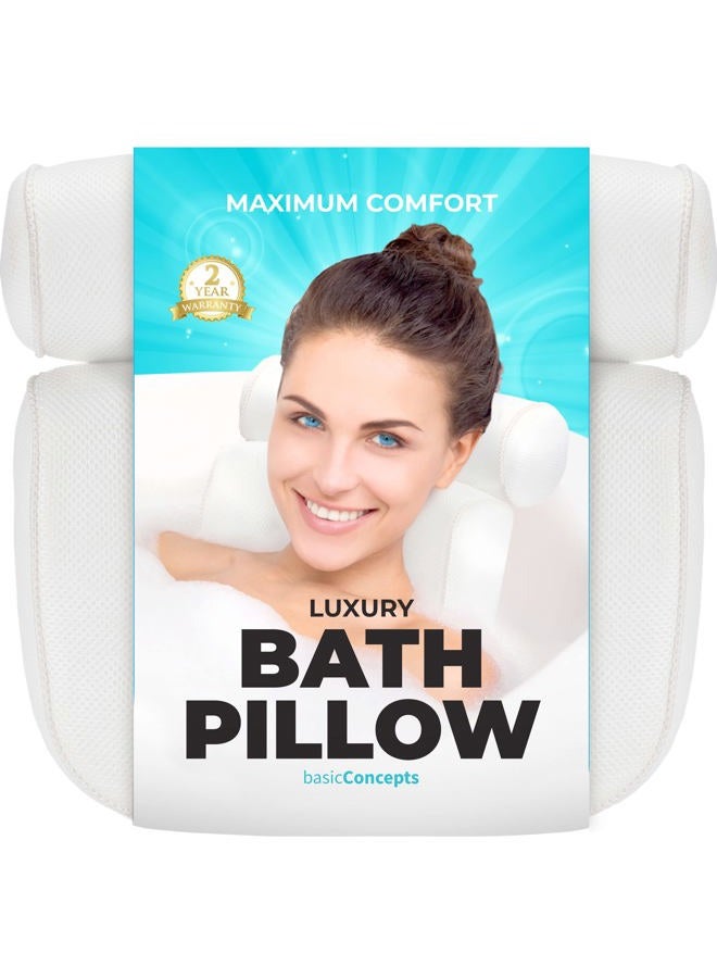 BASIC CONCEPTS Bathtub Pillow for Neck and Back Support with Drying Hook, Bathtub Pillow Machine Headrest for Soaking & Straight Back Tubs - Bath Accessories, Machine Washable, 6 Suction Cups - Image 1