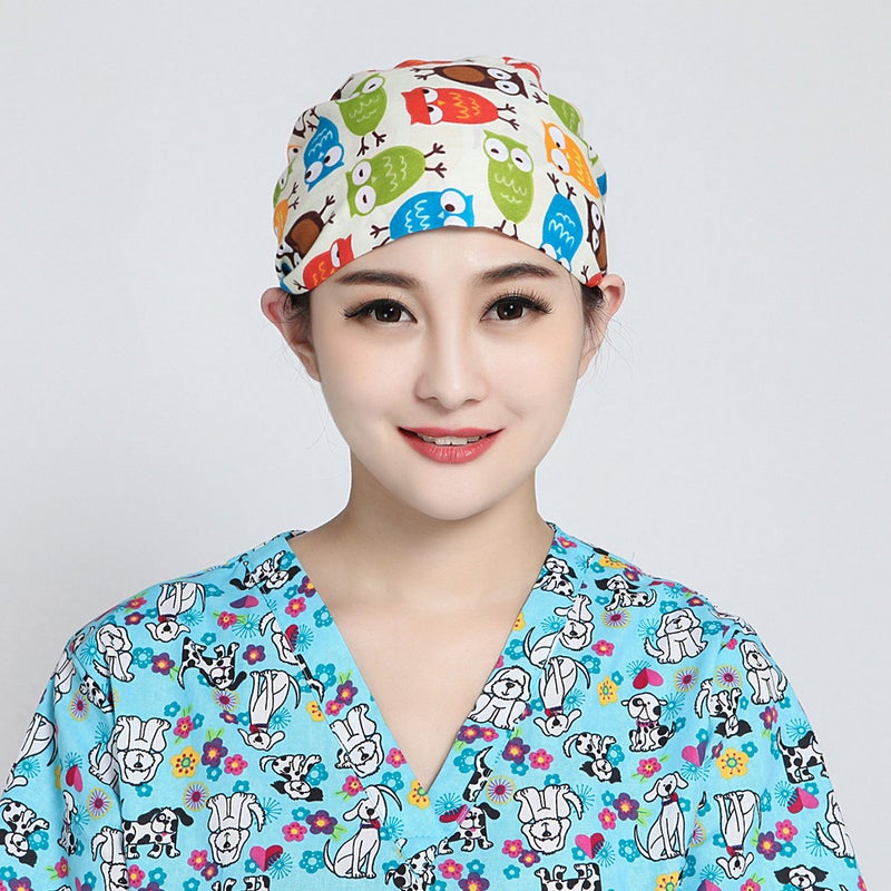 2pcs Cartoon Printed Hat Cotton Working Hat Working Headdress Fashion Operating ( , ) - Image 1