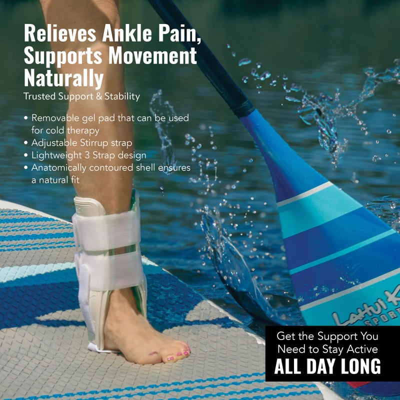 Braceapedia AnklePro Air Gel Stirrup الكاحل دعامة تثبيت جانبية صلبة مع وسادة هوائية للعلاج البارد قابلة للإزالة ووسادة جل للكاحل، دعامة الكاحل للنساء والرجال، دعم الكاحل باللون الأسود العادي - Image 5