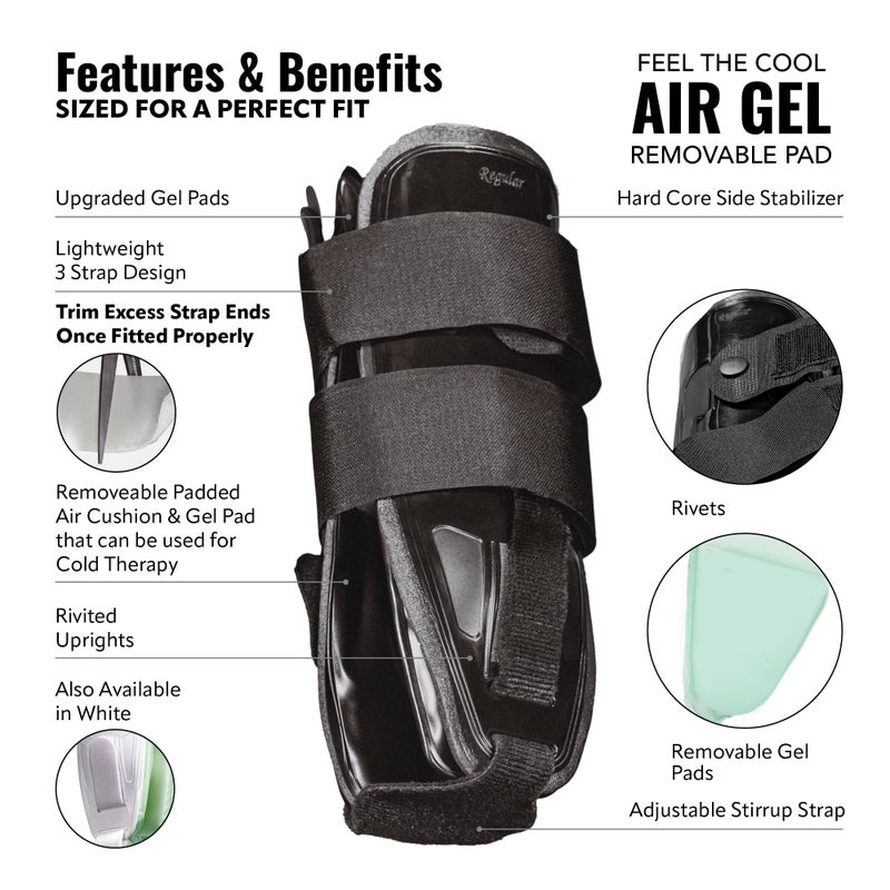 Braceapedia AnklePro Air Gel Stirrup الكاحل دعامة تثبيت جانبية صلبة مع وسادة هوائية للعلاج البارد قابلة للإزالة ووسادة جل للكاحل، دعامة الكاحل للنساء والرجال، دعم الكاحل باللون الأسود العادي - Image 3