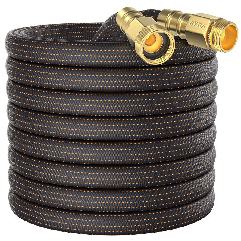 BYDA 10FT Lightweight Flexible Garden Hose,Non-Slip Handles,Non-kink Hose,Solid Brass Fitting for Boats, RV Water Hose,Marine Washdown,Lawn,Garden,Leakproof TPE Hose (OrangeBlack, 10 FT) - Image 1
