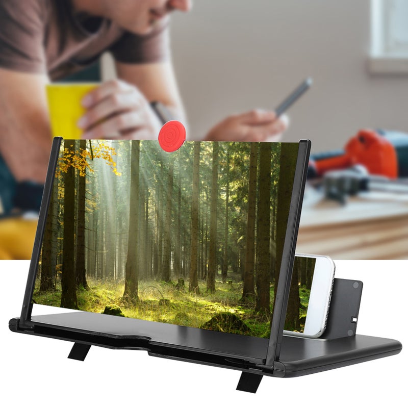 12'' 3D Phone Screen Magnifier HD Screen Amplifier PullOut Bracket for Movies Videos Games(12''  Black ) - Image 1
