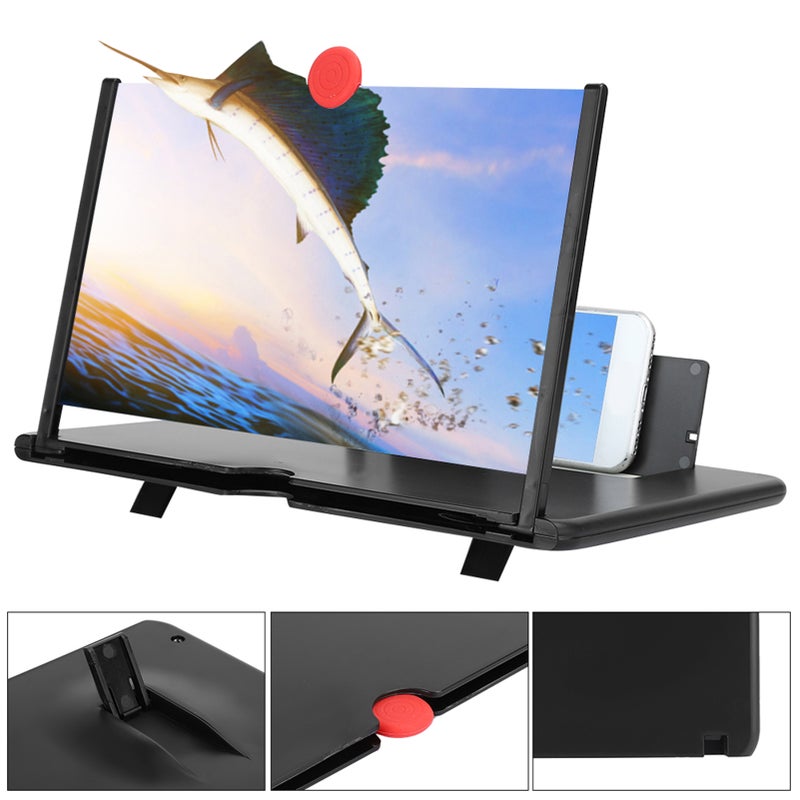12'' 3D Phone Screen Magnifier HD Screen Amplifier PullOut Bracket for Movies Videos Games(12''  Black ) - Image 4