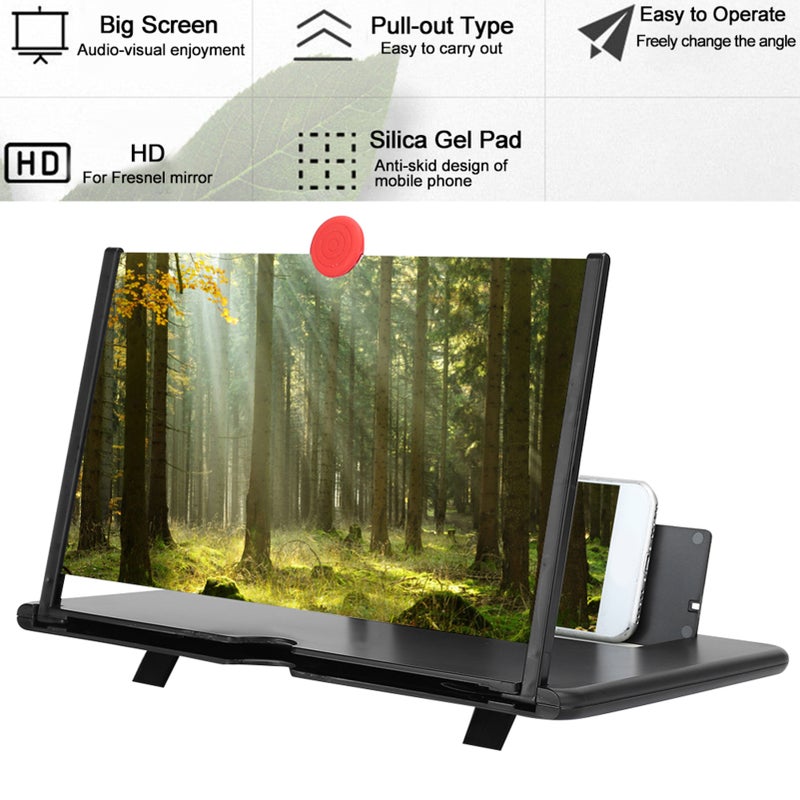 12'' 3D Phone Screen Magnifier HD Screen Amplifier PullOut Bracket for Movies Videos Games(12''  Black ) - Image 3